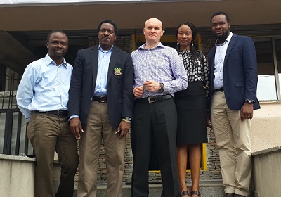 (L-r): Tunji Eleso, director, Business Advisory, Cc-Hub, Adebiyi Mabadeje, commissioner, Lagos State Ministry of Science and Technology, Larry Annetts, CMO and Ms. Ugonwa Nwoye, GM, products and services, both of MTN Nigeria and Bosun Tijani, founder/ceo, Cc-Hub, during the commissioning of the Hub's Mobile Experience Center powered by MTN